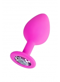 Розовая анальная втулка Brilliant с прозрачным кристаллом - 8 см. - ToyFa - купить с доставкой в Великом Новгороде