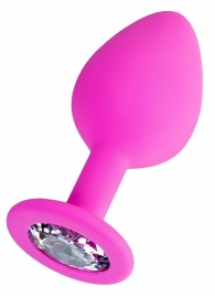 Розовая анальная втулка Brilliant с прозрачным кристаллом - 8 см. - ToyFa - купить с доставкой в Великом Новгороде