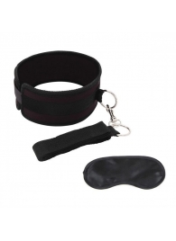 Черный ошейник с длинным поводком Collar and Leash Set - Lux Fetish - купить с доставкой в Великом Новгороде