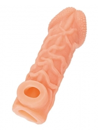 Телесная закрытая насадка с венками Cock Sleeve Size S - 13,8 см. - KOKOS - в Великом Новгороде купить с доставкой Телесная закрытая насадка с венками Cock Sleeve Size S - 13,8 см. - KOKOS - в Великом Новгороде купить с доставкой