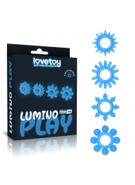 Набор из 4 голубых, светящихся в темноте эрекционных колец Lumino Play - Lovetoy - в Великом Новгороде купить с доставкой