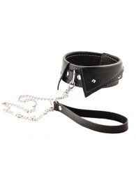 Черный ошейник-воротничок с металлическим поводком - Crazy Handmade - купить с доставкой в Великом Новгороде