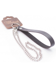 Серебристый металлический поводок с кожаной черной ручкой - 80 см. - Crazy Handmade - купить с доставкой в Великом Новгороде