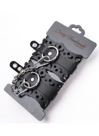 Ажурные наручники из черной кожи - Crazy Handmade - купить с доставкой в Великом Новгороде