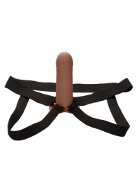 Коричневый фаллопротез из силикона Extension with Harness - 15,75 см. - California Exotic Novelties - купить с доставкой в Великом Новгороде