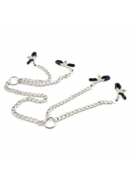 Серебристые зажимы для сосков и половых губ на тонкой цепочке - Notabu - купить с доставкой в Великом Новгороде