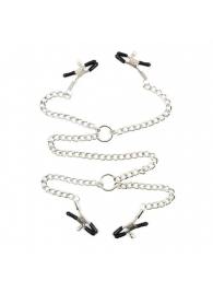 Серебристые зажимы для сосков и половых губ на тонкой цепочке - Notabu - купить с доставкой в Великом Новгороде