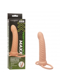 Телесная насадка для двойного проникновения Rechargeable Ribbed Dual Penetrator с вибрацией - California Exotic Novelties - купить с доставкой в Великом Новгороде