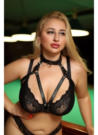 Черная кожаная сбруя с ошейником plus size из нежной кожи - БДСМ Арсенал - купить с доставкой в Великом Новгороде