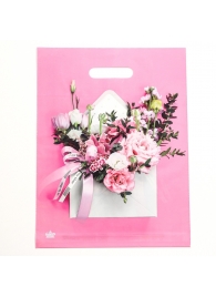 Розовый пакет с цветочным принтом и вырубной ручкой (40х31 см) - Сима-Ленд - купить с доставкой в Великом Новгороде