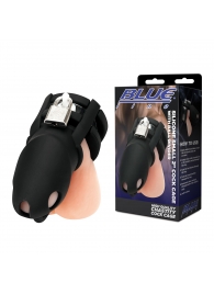Черная клетка для пениса Silicone Small 2 in Cock Cage With Ball Divider - BlueLine - купить с доставкой в Великом Новгороде