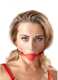 Силиконовый кляп-шар на чёрных ремешках Red Gag silicone - Orion - купить с доставкой в Великом Новгороде