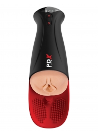 Телесный мастурбатор-вагина в черной колбе с вибрацией Fuck-O-Matic Pro XL - Pipedream - в Великом Новгороде купить с доставкой