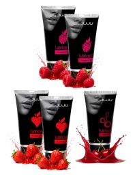 Набор из 5 съедобных лубрикантов JUJU (клубника х 2, малина х 2, вишня) - JuJu - купить с доставкой в Великом Новгороде Набор из 5 съедобных лубрикантов JUJU (клубника х 2, малина х 2, вишня) - JuJu - купить с доставкой в Великом Новгороде