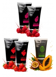 Набор из 5 съедобных лубрикантов JUJU (клубника х 2, малина х 2, тропические фрукты) - JuJu - купить с доставкой в Великом Новгороде