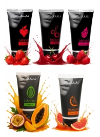 Набор из 5 съедобных лубрикантов JUJU (клубника, малина, тропические фрукты, вишня, грейпфрут) - JuJu - купить с доставкой в Великом Новгороде Набор из 5 съедобных лубрикантов JUJU (клубника, малина, тропические фрукты, вишня, грейпфрут) - JuJu - купить с доставкой в Великом Новгороде