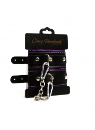 Черно-фиолетовые скругленные наручники с мягкой подкладкой - Crazy Handmade - купить с доставкой в Великом Новгороде Черно-фиолетовые скругленные наручники с мягкой подкладкой - Crazy Handmade - купить с доставкой в Великом Новгороде