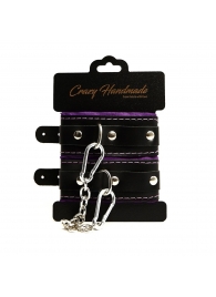 Черно-фиолетовые скругленные наручники с мягкой подкладкой - Crazy Handmade - купить с доставкой в Великом Новгороде Черно-фиолетовые скругленные наручники с мягкой подкладкой - Crazy Handmade - купить с доставкой в Великом Новгороде