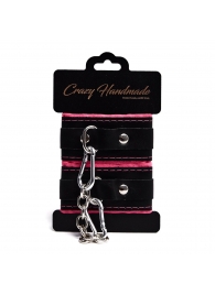 Черно-розовые скругленные наручники с мягкой подкладкой - Crazy Handmade - купить с доставкой в Великом Новгороде Черно-розовые скругленные наручники с мягкой подкладкой - Crazy Handmade - купить с доставкой в Великом Новгороде