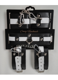 Набор фиксаторов из черной и белой натуральной кожи - Crazy Handmade - купить с доставкой в Великом Новгороде Набор фиксаторов из черной и белой натуральной кожи - Crazy Handmade - купить с доставкой в Великом Новгороде