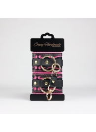 Черные кожаные наручники с розовой строчкой - Crazy Handmade - купить с доставкой в Великом Новгороде Черные кожаные наручники с розовой строчкой - Crazy Handmade - купить с доставкой в Великом Новгороде