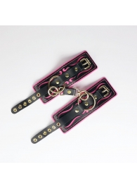 Черные кожаные наручники с розовой строчкой - Crazy Handmade - купить с доставкой в Великом Новгороде Черные кожаные наручники с розовой строчкой - Crazy Handmade - купить с доставкой в Великом Новгороде