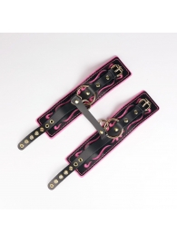 Черные кожаные оковы с розовой строчкой - Crazy Handmade - купить с доставкой в Великом Новгороде Черные кожаные оковы с розовой строчкой - Crazy Handmade - купить с доставкой в Великом Новгороде