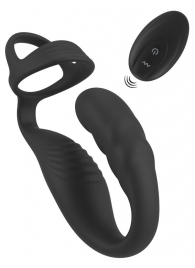 Черное эрекционное кольцо со стимуляцией промежности и анальной пробкой Cock Ring with RC Prostate Plug - Orion - в Великом Новгороде купить с доставкой