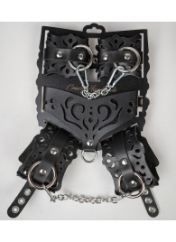 Черный ажурный кожаный набор фиксаций - Crazy Handmade - купить с доставкой в Великом Новгороде Черный ажурный кожаный набор фиксаций - Crazy Handmade - купить с доставкой в Великом Новгороде