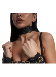 Черный ажурный чокер с золотистой фурнитурой - Crazy Handmade - купить с доставкой в Великом Новгороде