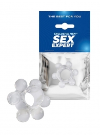 Прозрачное эрекционное кольцо с 6 стимулирующими шариками - Sex Expert - в Великом Новгороде купить с доставкой