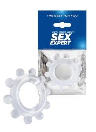 Прозрачное эрекционное кольцо со стимулирующими шариками - Sex Expert - в Великом Новгороде купить с доставкой