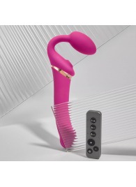 Ярко-розовый безремневой страпон Multi Orgasm Bendable Strap-On size L с клиторальной стимуляцией - Strap-on-me - купить с доставкой в Великом Новгороде