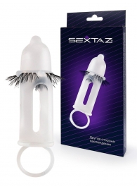 Эластичная насадка на пенис с подхватом мошонки и стимулирующими «ресничками» - Sextaz - в Великом Новгороде купить с доставкой