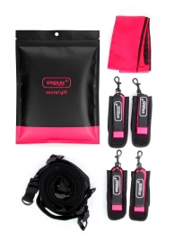 Черно-розовый эротический набор: фиксатор, оковы, наручники, повязка - Erokay - купить с доставкой в Великом Новгороде