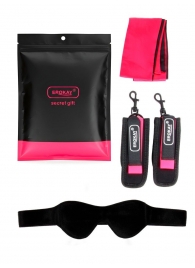 Черно-розовый эротический набор: маска, наручники и повязка - Erokay - купить с доставкой в Великом Новгороде