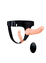 Женский страпон с 2 насадками, вибрацией и пультом ДУ - Erowoman-Eroman - купить с доставкой в Великом Новгороде