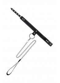 Черный узкий однослойный ошейник с серебристым поводком-цепочкой - Pecado - купить с доставкой в Великом Новгороде