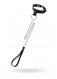 Черный узкий однослойный ошейник с серебристым поводком-цепочкой - Pecado - купить с доставкой в Великом Новгороде