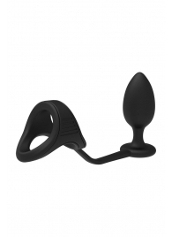Черное эрекционное кольцо с анальной пробкой Cockstrap With Anal Plug - Dream Toys - в Великом Новгороде купить с доставкой