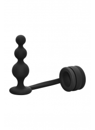 Черное эрекционное кольцо с анальной елочкой Cockring With Beaded Anal Plug - Dream Toys - в Великом Новгороде купить с доставкой