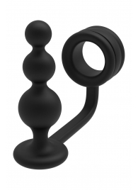 Черное эрекционное кольцо с анальной елочкой Cockring With Beaded Anal Plug - Dream Toys - в Великом Новгороде купить с доставкой