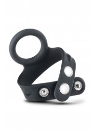 Черное эрекционное кольцо с подхватом мошонки на кнопках VS6 - Blush Novelties - в Великом Новгороде купить с доставкой