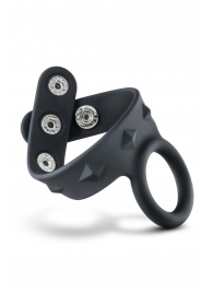 Черное эрекционное кольцо с подхватом мошонки на кнопках VS6 - Blush Novelties - в Великом Новгороде купить с доставкой