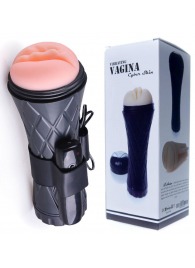 Телесный мастурбатор-вагина в черной колбе с вибрацией - Boys of Toys - в Великом Новгороде купить с доставкой