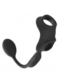 Черное виброкольцо с анальной пробкой Cock Ring with RC Butt Plug - Orion - в Великом Новгороде купить с доставкой