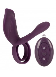 Фиолетовая насадка на член с клиторальным отростком и пультом ДУ RC Couple’s Vibrator 2 - Orion - в Великом Новгороде купить с доставкой