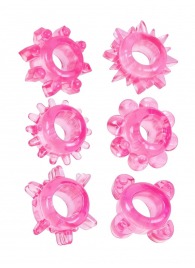 Набор из 6 розовых эрекционных колец с различным рельефом - Erowoman-Eroman - в Великом Новгороде купить с доставкой