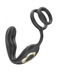 Черная анальная пробка с вращением и эрекционными кольцами - Ibiza - в Великом Новгороде купить с доставкой