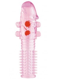 Гелевая розовая насадка с шариками и шипами - 14 см. - ToyFa - в Великом Новгороде купить с доставкой